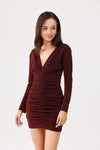 Elegant Roco Fashion Mini Dress in Brocade with V-Neck & Long Sleeves - Sizes EU 36-40