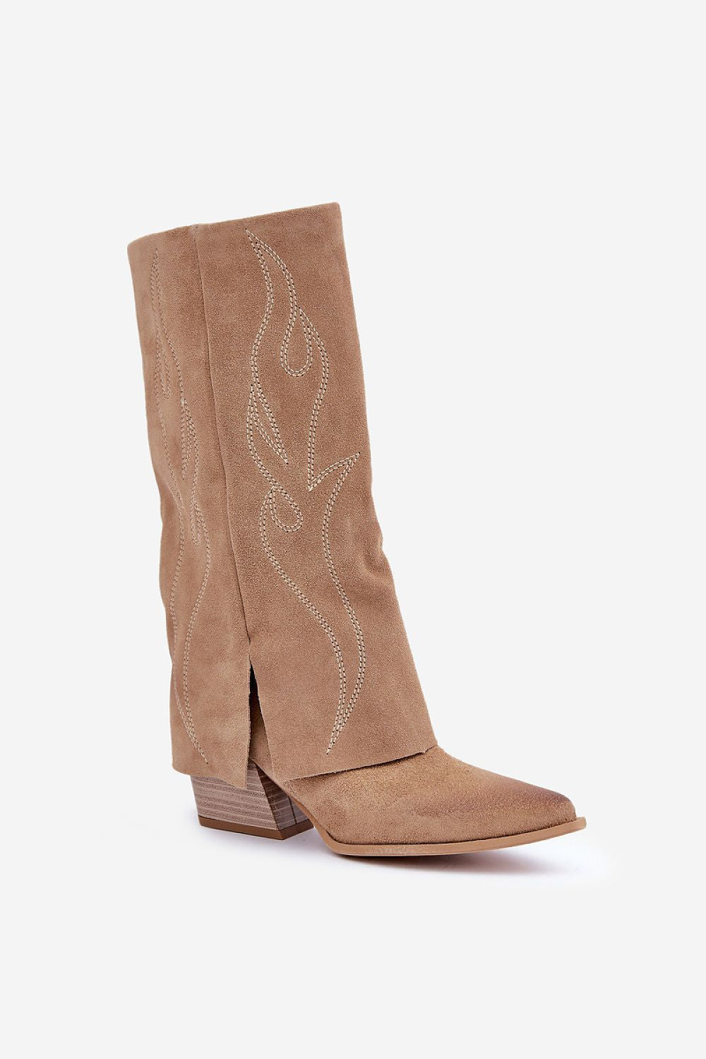 Stylish Mid-Calf Suede Heel Boots with Pointed Toe - Available in EU Sizes 36-41