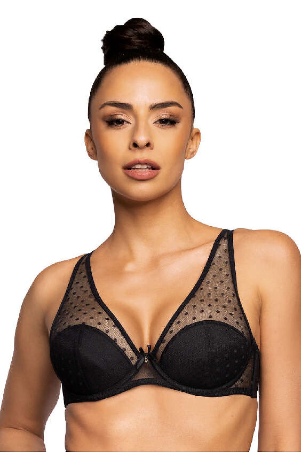 Luxurious Dotssy Black Bra with Push-Up Cups, Size EU 65B-90C, Adjustable Straps