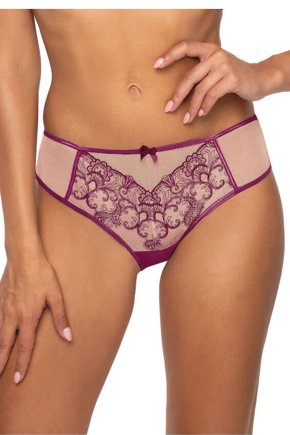 Women's Beige & Purple Maureen S-3808/4 Thongs Size EU 36-44 | Elegant Mesh & Decorative Bow