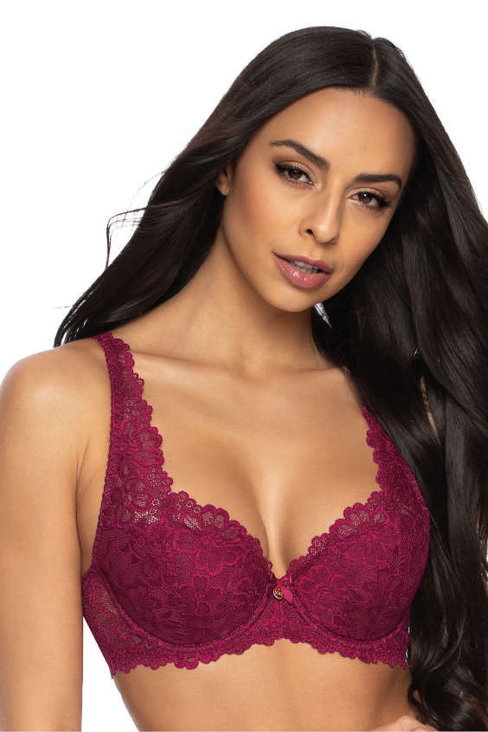 Carmela Burgundy Lace Padded Bra, Adjustable Straps, Sizes EU 65B-85D