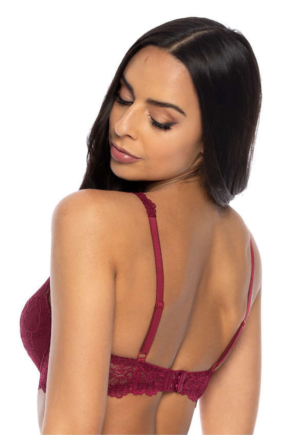Carmela Burgundy Lace Padded Bra, Adjustable Straps, Sizes EU 65B-85D