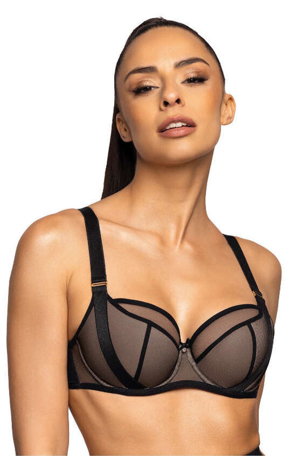 Luxury Semi-Padded Bra Denise - Elegant Black Tulle, Adjustable Straps, Sizes EU 65-95