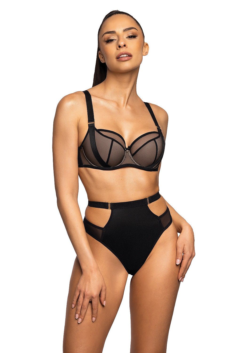 Luxury Semi-Padded Bra Denise - Elegant Black Tulle, Adjustable Straps, Sizes EU 65-95