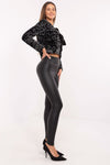 Elegant Eco-Leather High Waist Long Leggings for Women, Sizes XS to L, Smooth Tapered Design
