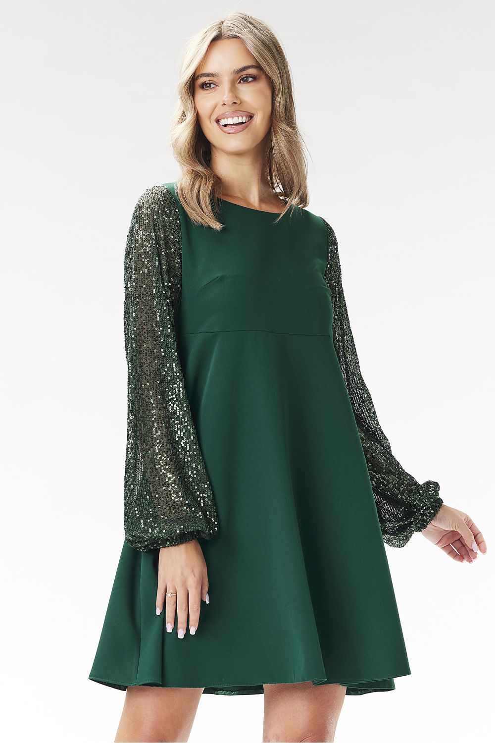 Awama Elegant Mini Dress With Sequined Sleeves - Sizes EU S to XL | US S to XL