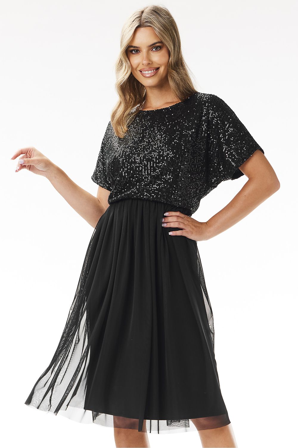 Elegant Awama Kimono Evening Dress with Sequins and Tulle - Sizes EU S to XL | US S to XL