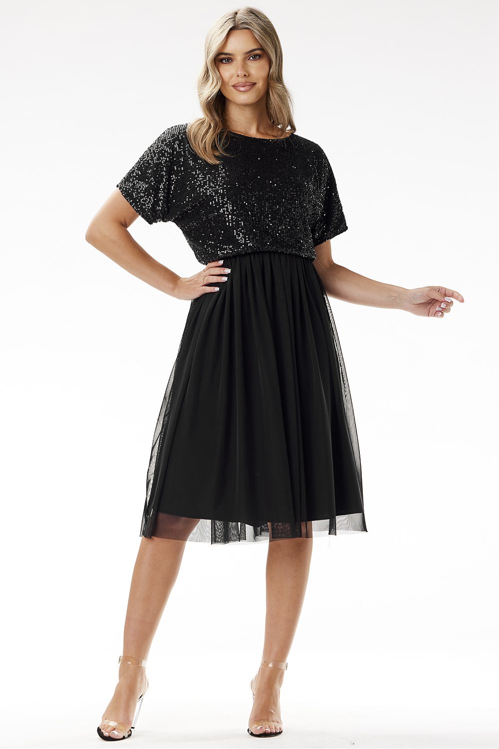 Elegant Awama Kimono Evening Dress with Sequins and Tulle - Sizes EU S to XL | US S to XL