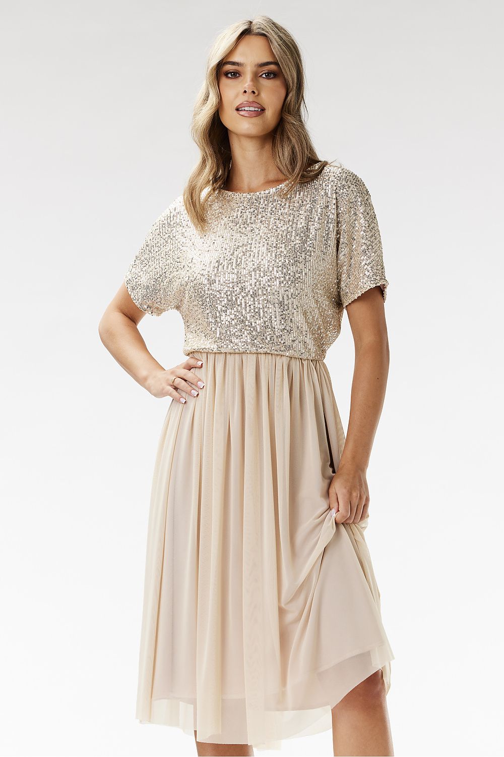 Elegant Awama Kimono Evening Dress with Sequins and Tulle - Sizes EU S to XL | US S to XL