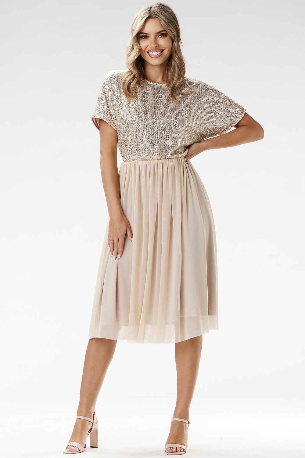 Elegant Awama Kimono Evening Dress with Sequins and Tulle - Sizes EU S to XL | US S to XL