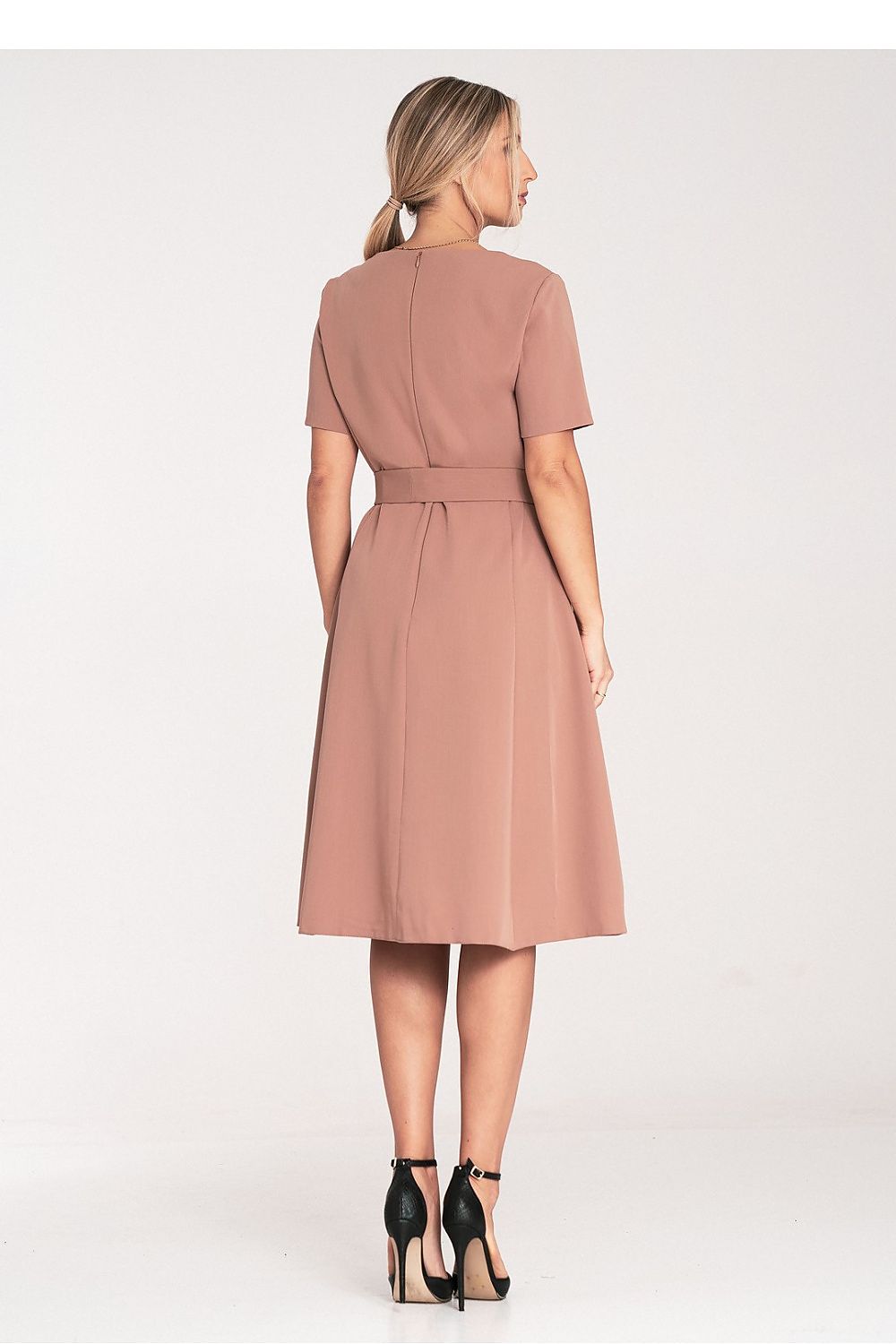 Elegant Figl Classic Midi Dress With Pleats, Boat Neckline, And Belt | Sizes EU S-XL | US S-XL