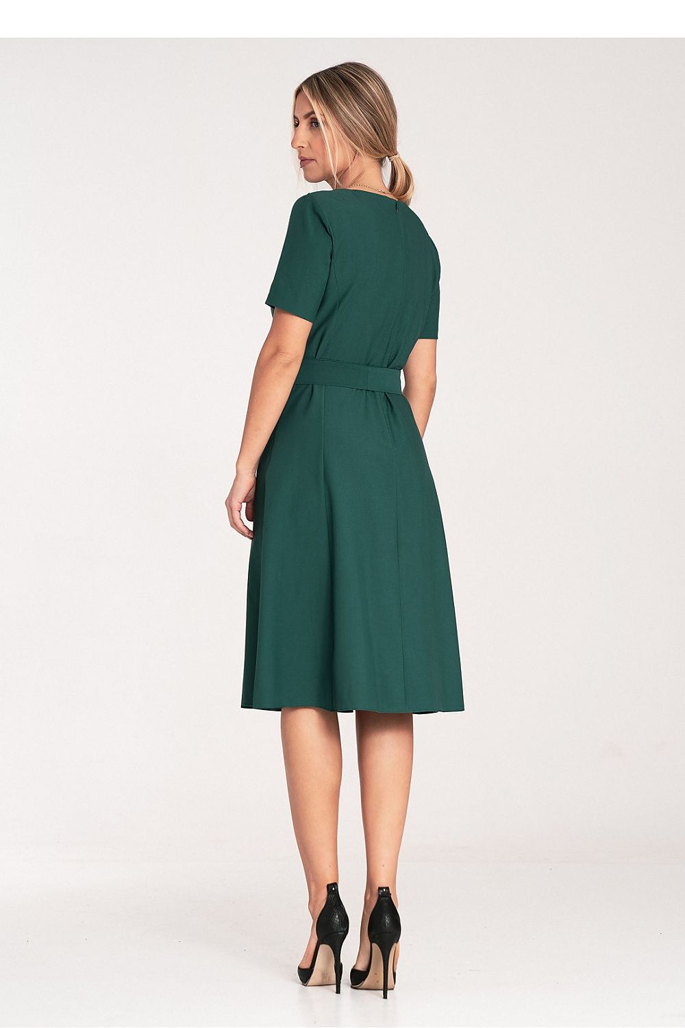 Elegant Figl Classic Midi Dress With Pleats, Boat Neckline, And Belt | Sizes EU S-XL | US S-XL