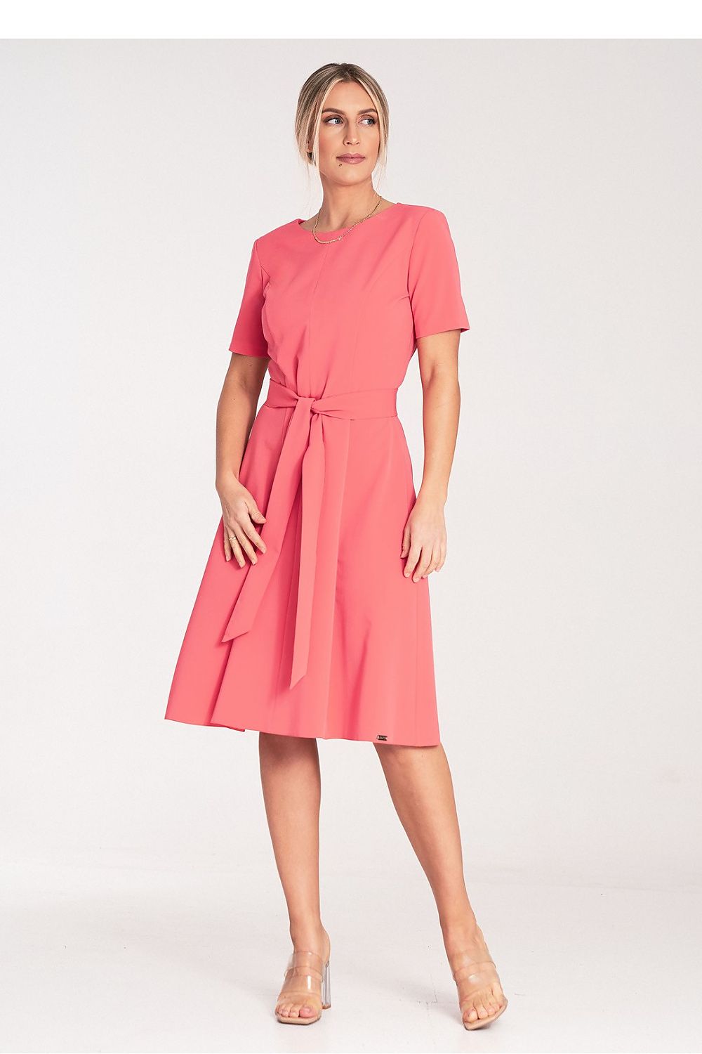 Elegant Figl Classic Midi Dress With Pleats, Boat Neckline, And Belt | Sizes EU S-XL | US S-XL