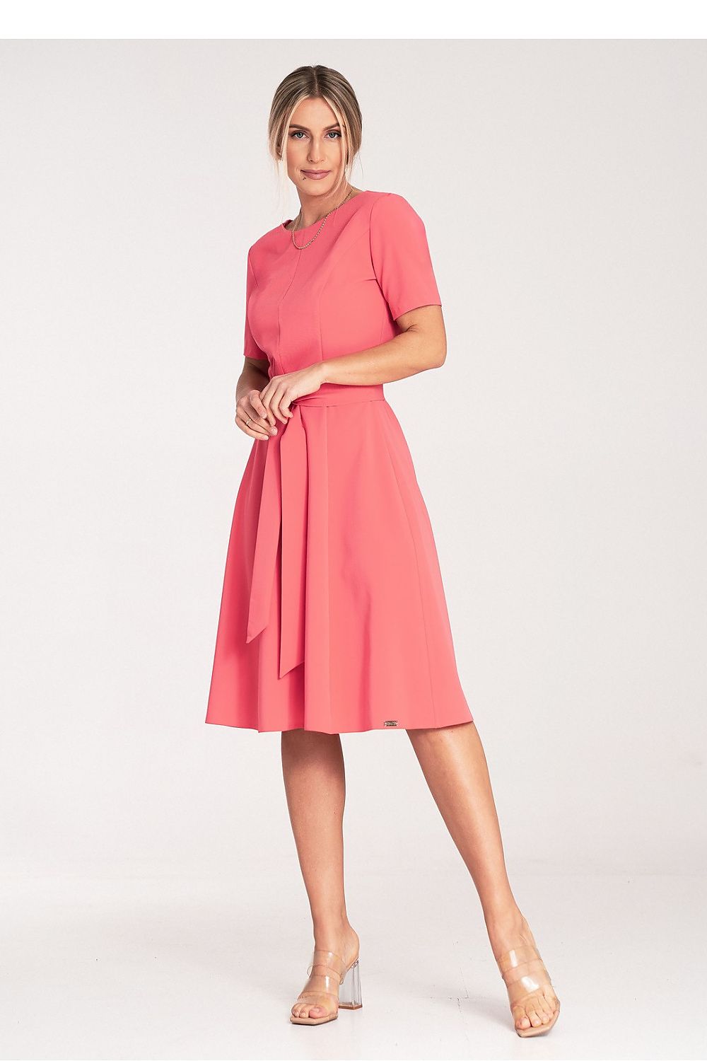 Elegant Figl Classic Midi Dress With Pleats, Boat Neckline, And Belt | Sizes EU S-XL | US S-XL