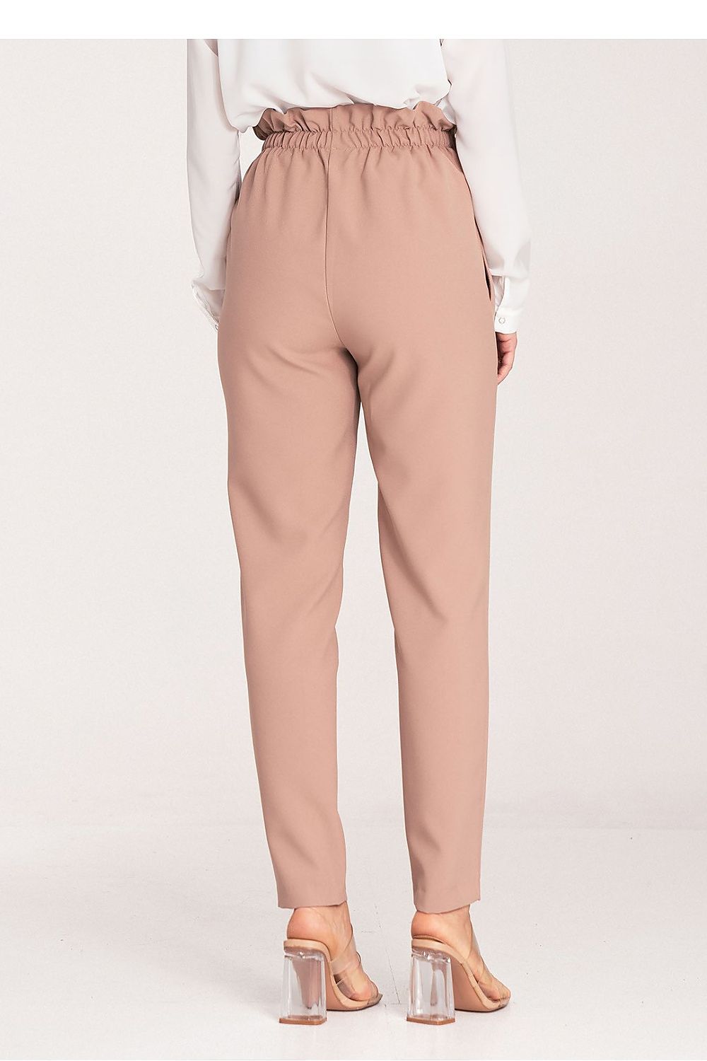 Elegant Women's Figl Trousers with Gold Buckle, EU S-XL | US S-XL, Tapered, Pleated Design