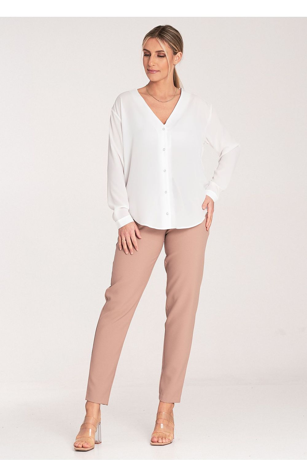 Elegant Women's Figl Trousers with Gold Buckle, EU S-XL | US S-XL, Tapered, Pleated Design