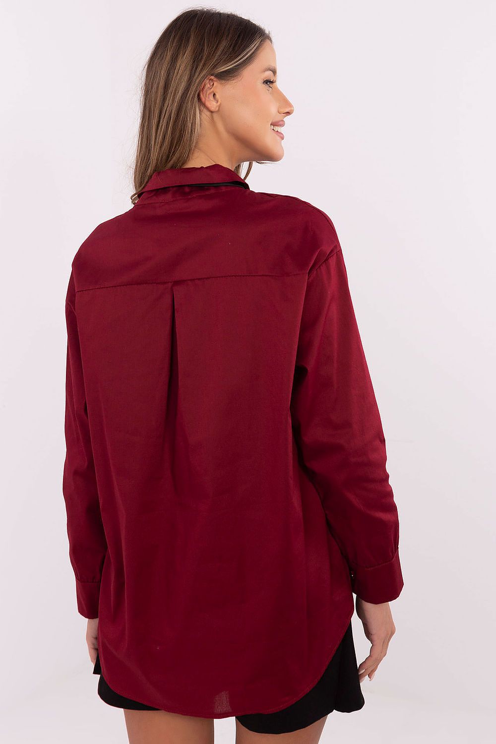 Elegant Long Sleeve Cotton Shirt with Removable Brooch & Scarf - EU Size 0, US Size 2-4 by Italy Moda