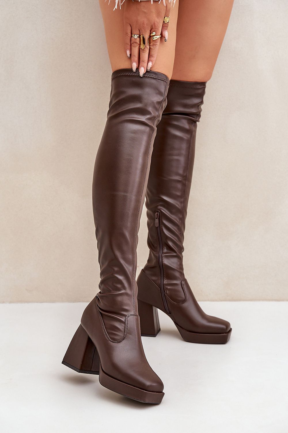Elegant Over-The-Knee Eco Leather Heel Boots With 9.5Cm Column Heel | EU 36-41 | US 5.5-10.5