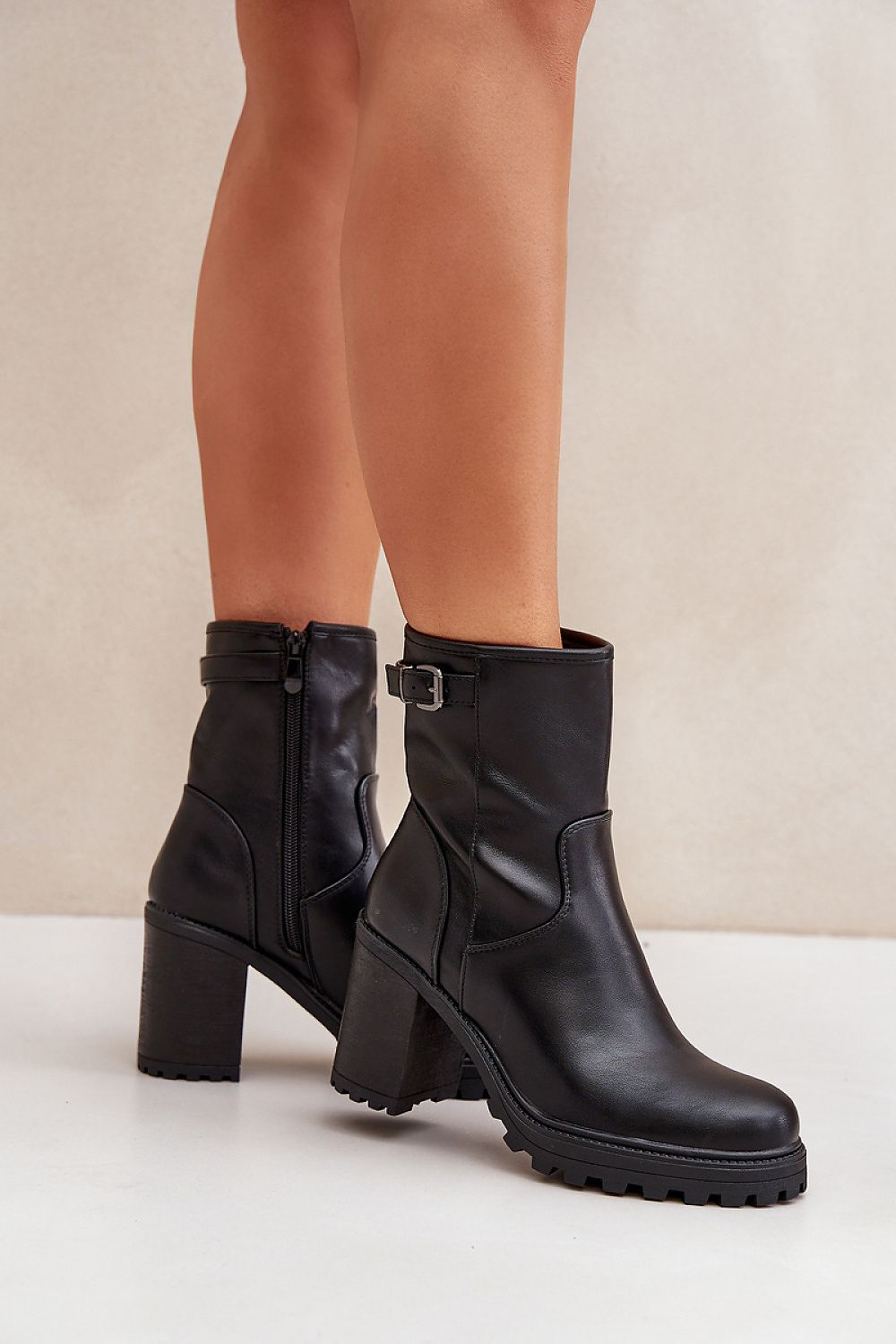 Elegant Women's Ankle Boots with Buckle Strap, Eco Leather, EU 36-41 / US 5.5-10.5, 9 cm Heel