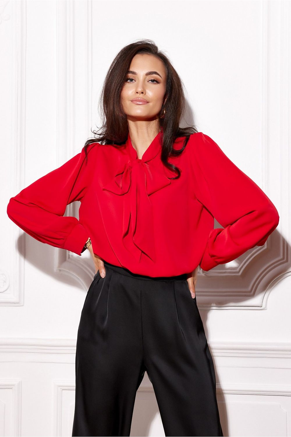 Elegant Roco Fashion Blouse with Long Puffy Sleeves and Decorative Tie – EU 36-42 | US 4-10