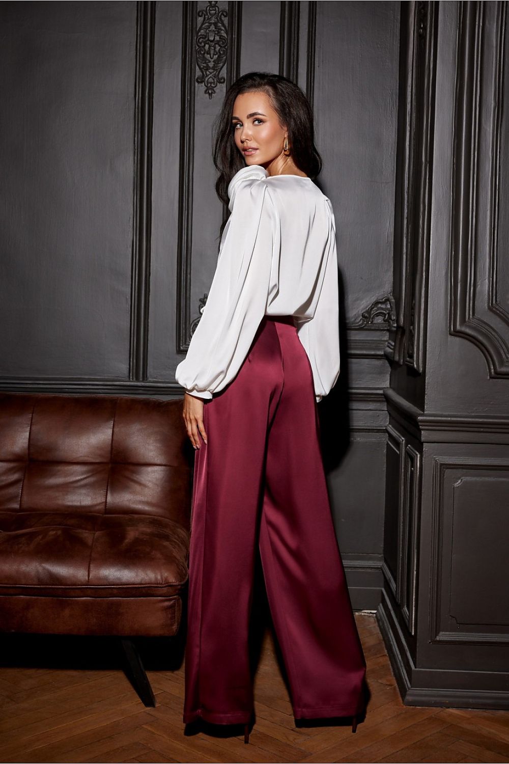 Roco Fashion Elsa Satin Wide-Leg Trousers with High Waist and Pockets for Elegant Occasions