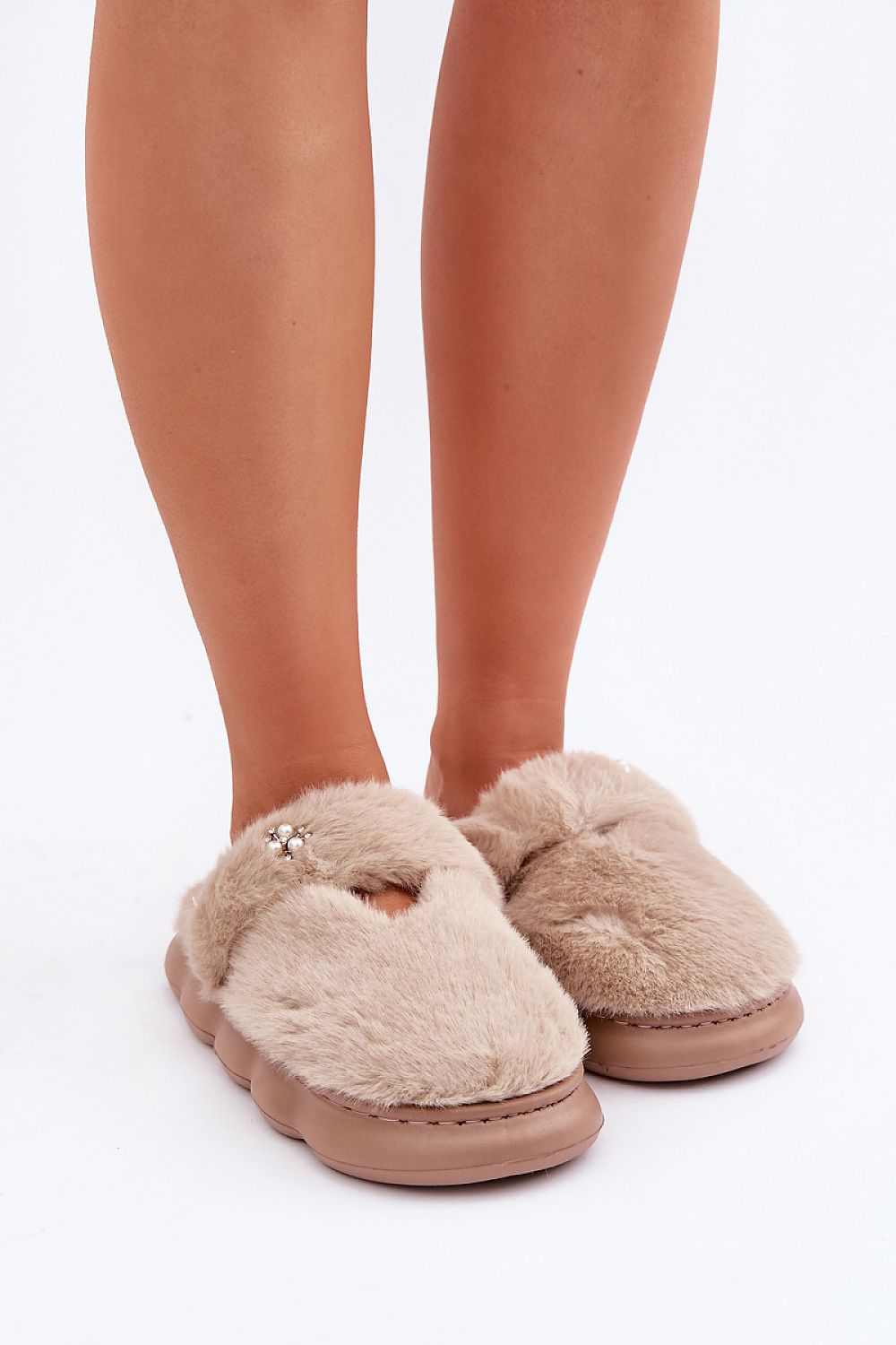 Luxury Women's Fur Slippers with Back Strap & Elegant Brooch - EU 36/37, 38/39, 40/41 | US 6, 7.5/8, 10