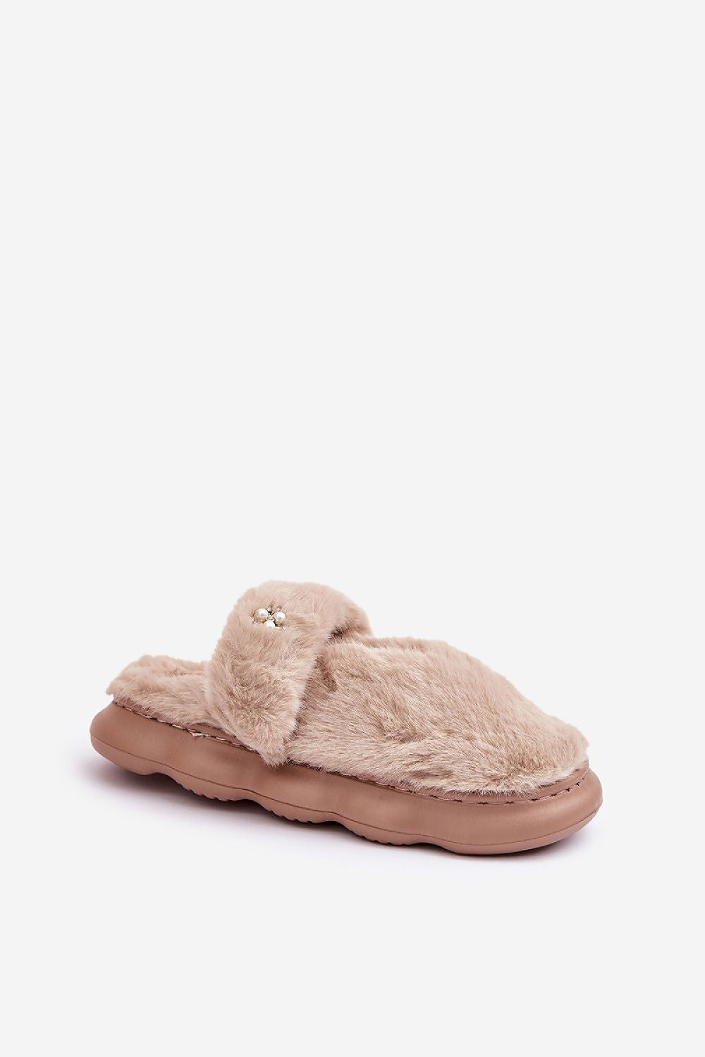 Luxury Women's Fur Slippers with Back Strap & Elegant Brooch - EU 36/37, 38/39, 40/41 | US 6, 7.5/8, 10