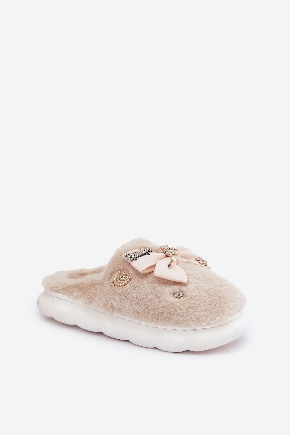 Luxurious Furry Slippers - Soft Comfort With Stylish Buttons & Bow | EU 36-41 & US 6-10