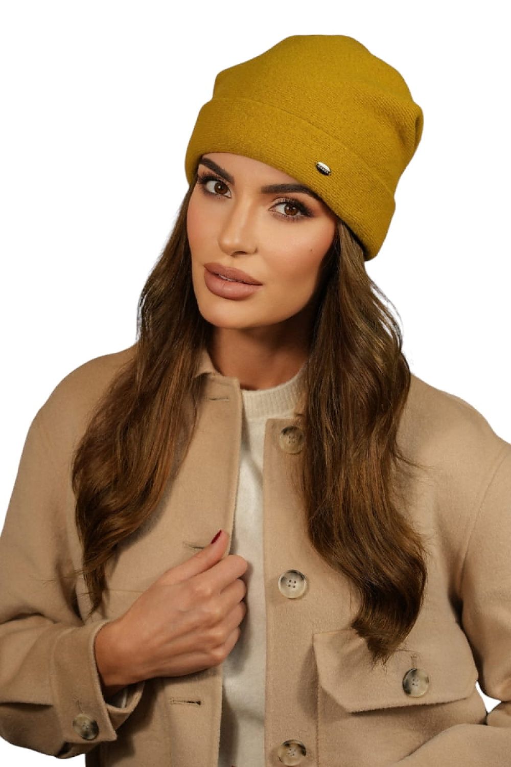 Kamea Premium Women's Wool Beanie with Stylish Lime Fold - 80% Wool for Elegant Warmth