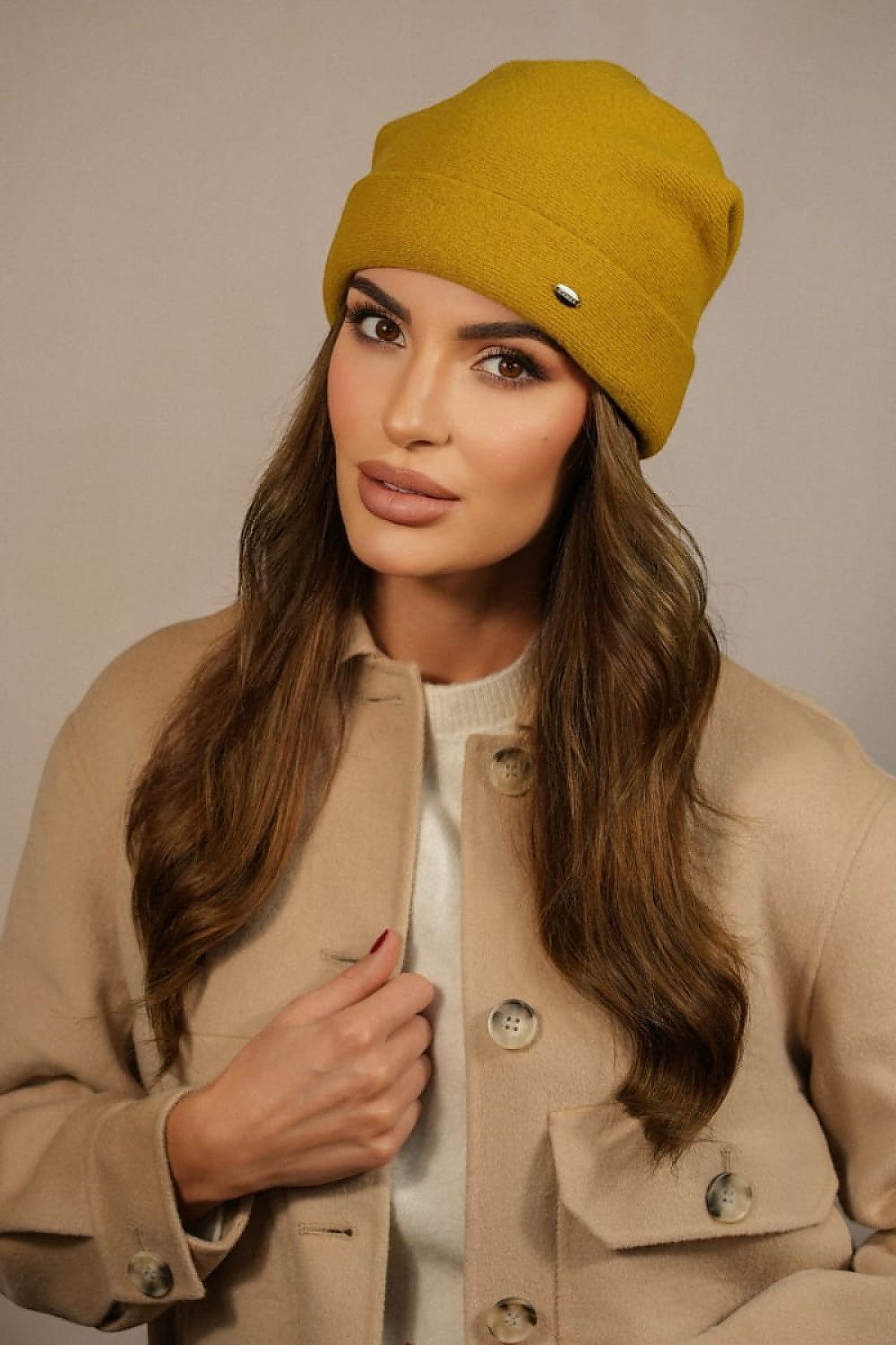 Kamea Premium Women's Wool Beanie with Stylish Lime Fold - 80% Wool for Elegant Warmth