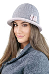 Premium Elegant Women's Winter Hat Kamea Pink Pepita with Bow and Logo | Luxurious Warmth and Style