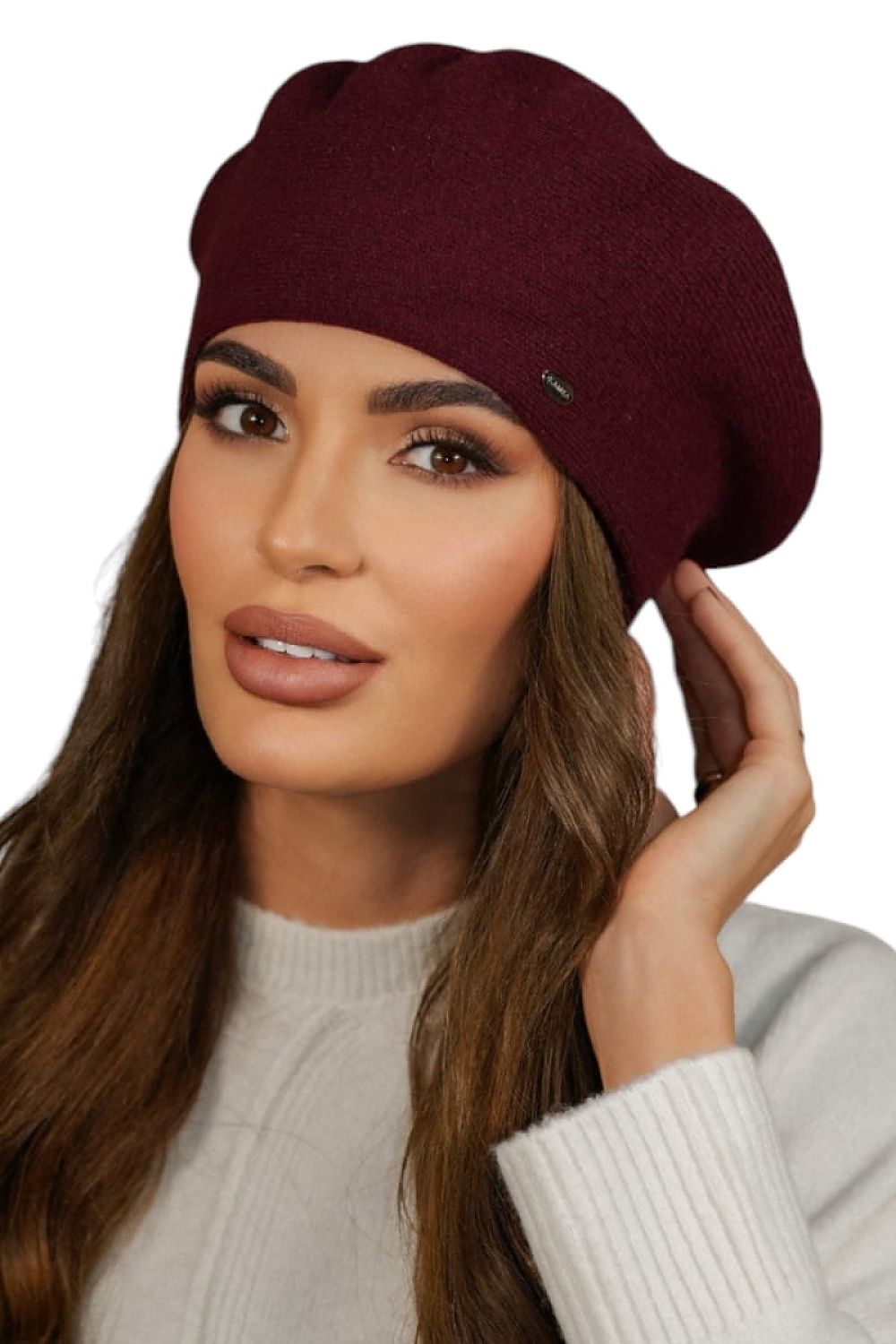 Premium Elegant Kamea Women's Wool Beret in Rich Burgundy, Classic Winter Accessory