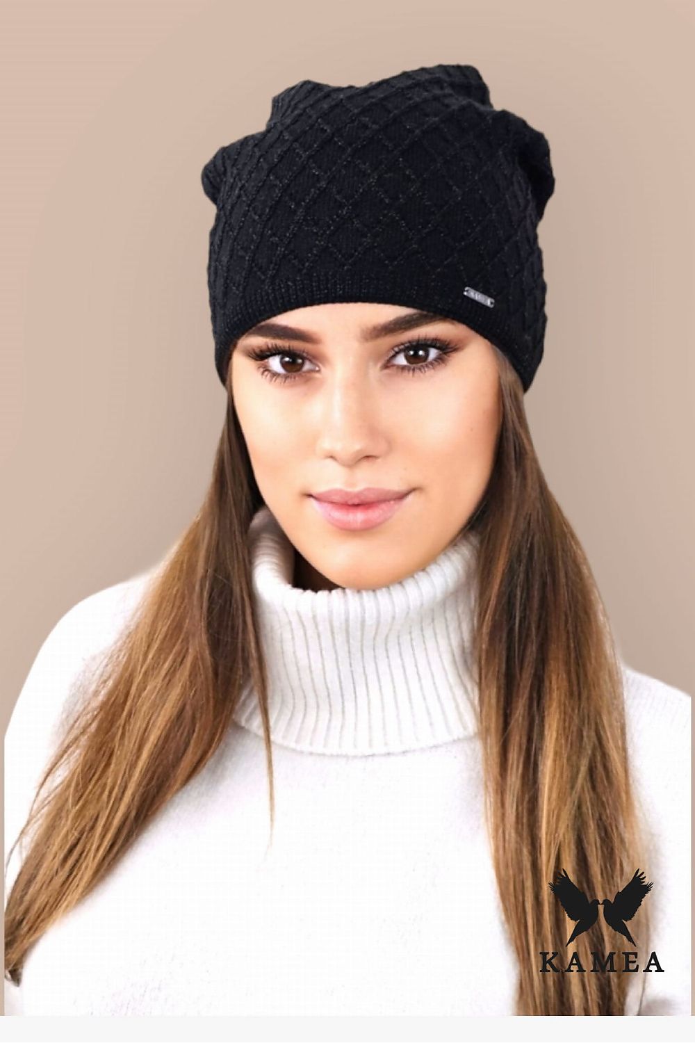 Kamea Premium Centuria Viscose Hat in Blue with Geometric Diamond Pattern, Elegant & Versatile