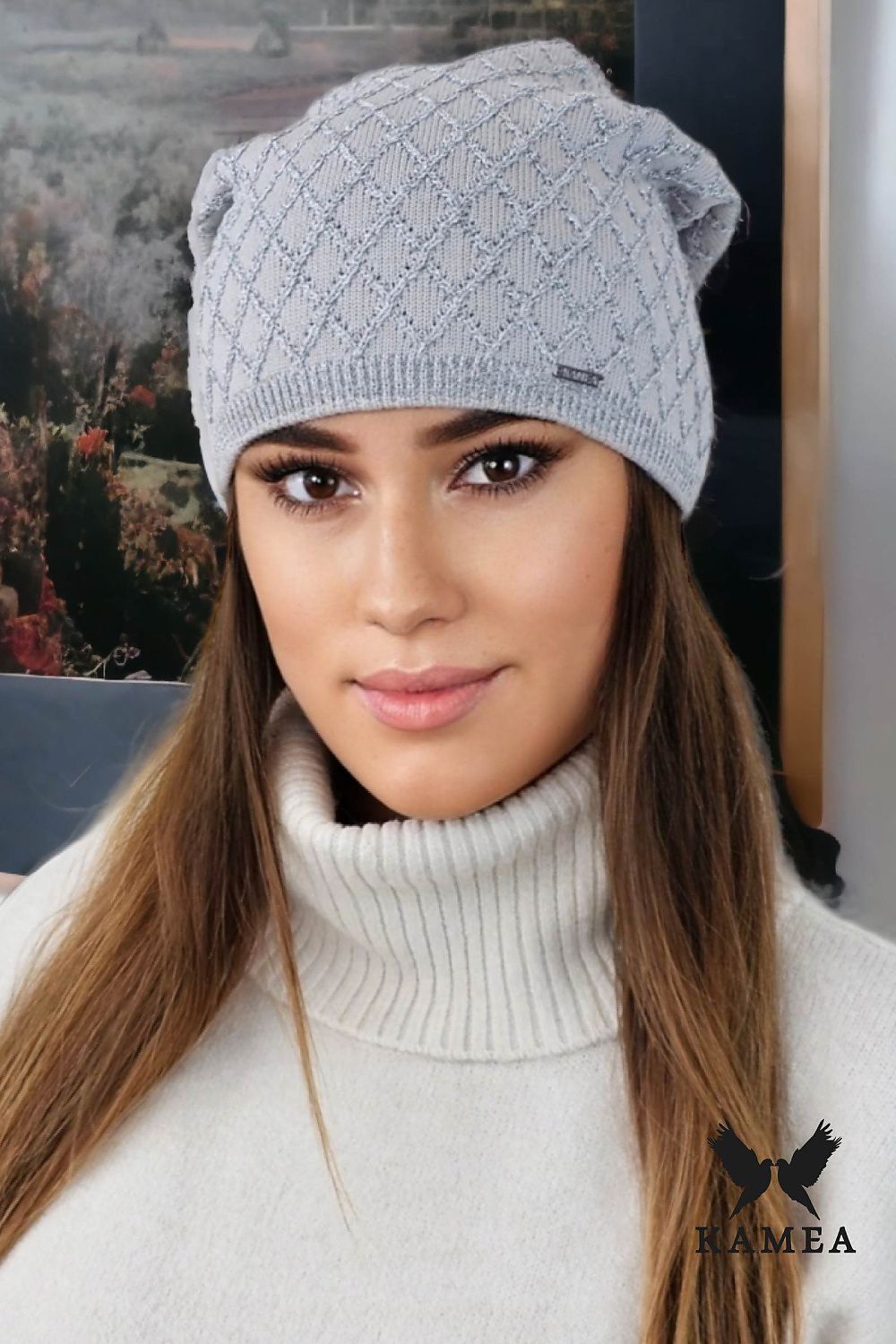 Kamea Premium Centuria Viscose Hat in Blue with Geometric Diamond Pattern, Elegant & Versatile