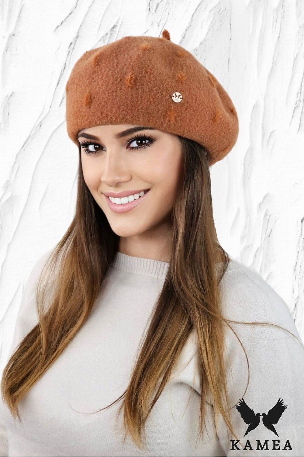 Kamea Linda Premium Adjustable Sand Beret with Unique Antenna - Elegant Winter Accessory for Women