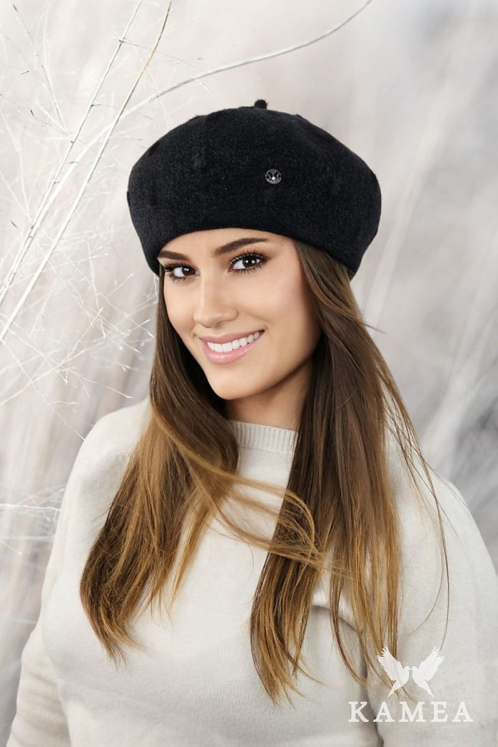 Kamea Linda Premium Adjustable Sand Beret with Unique Antenna - Elegant Winter Accessory for Women