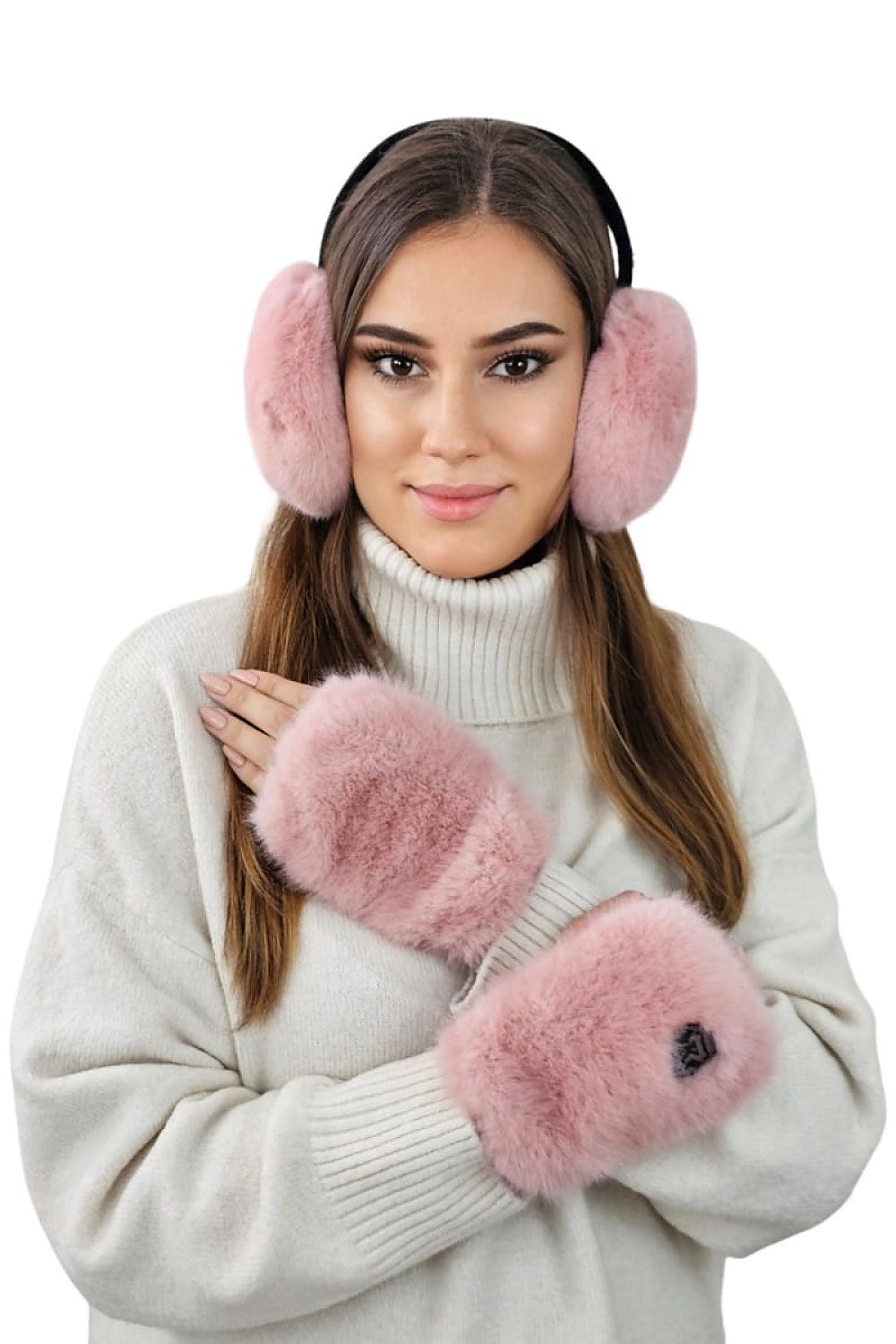 Premium Kamea Aster Faux Fur Earflaps Earmuffs - Soft, Foldable Design in Elegant Pink