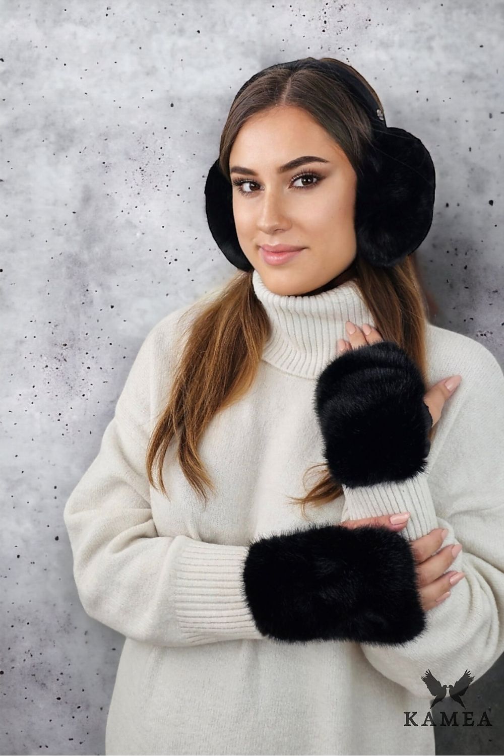 Premium Kamea Aster Faux Fur Earflaps Earmuffs - Soft, Foldable Design in Elegant Pink