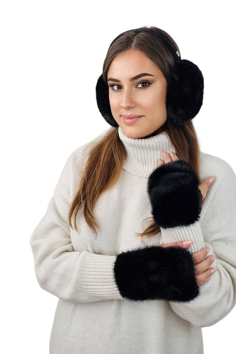 Premium Kamea Aster Faux Fur Earflaps Earmuffs - Soft, Foldable Design in Elegant Pink