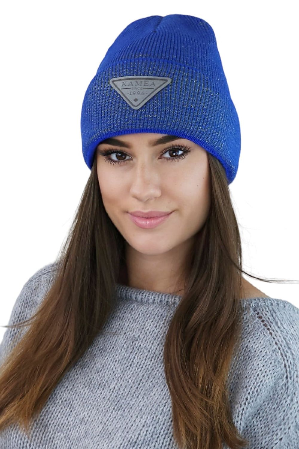 Kamea Premium Naomi Beanie - Luxurious Two-Tone Winter Hat with Eco-Leather Patch