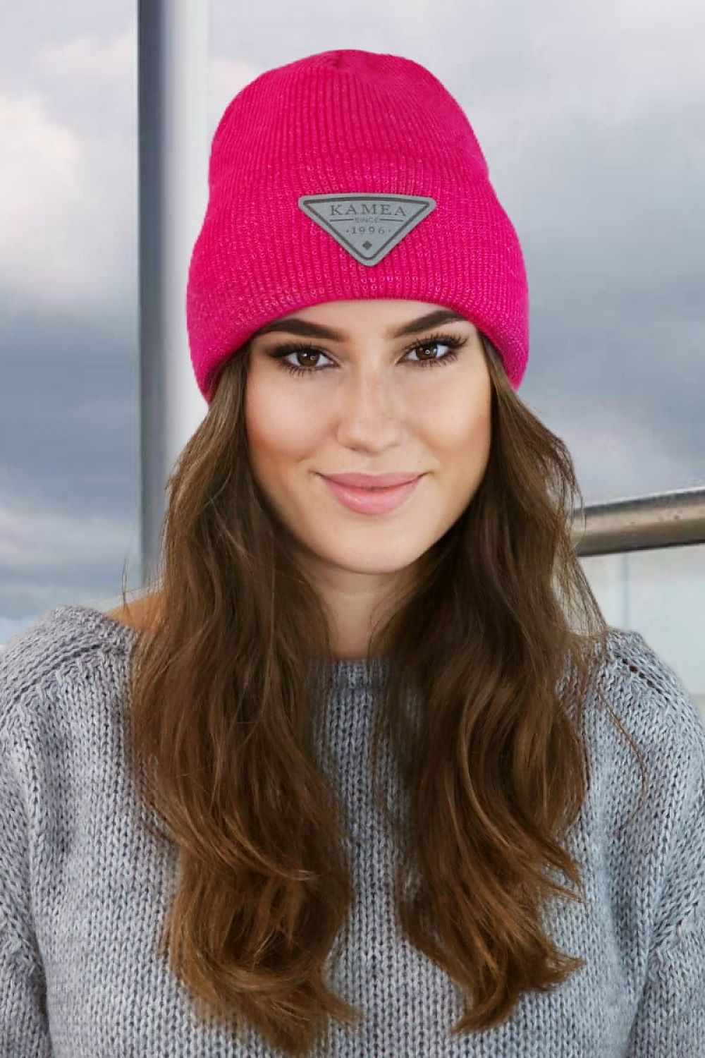 Kamea Premium Naomi Beanie - Luxurious Two-Tone Winter Hat with Eco-Leather Patch