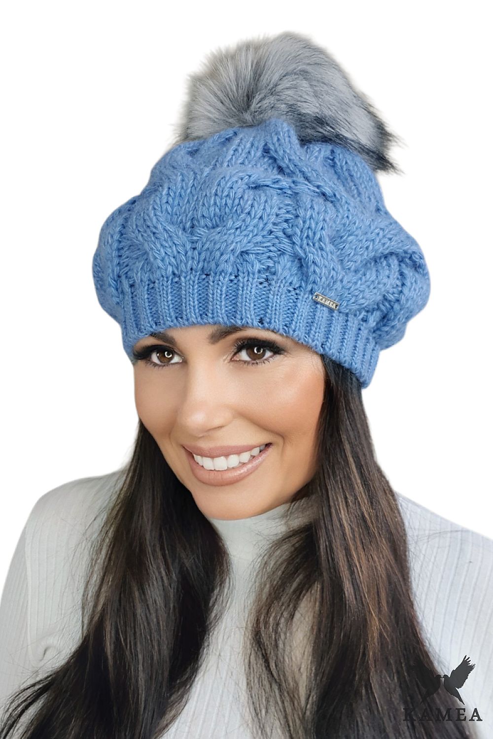 Kamea Zita Premium Women's Burgundy Knit Hat with Pompom - Alpaca Blend for Cozy Elegance