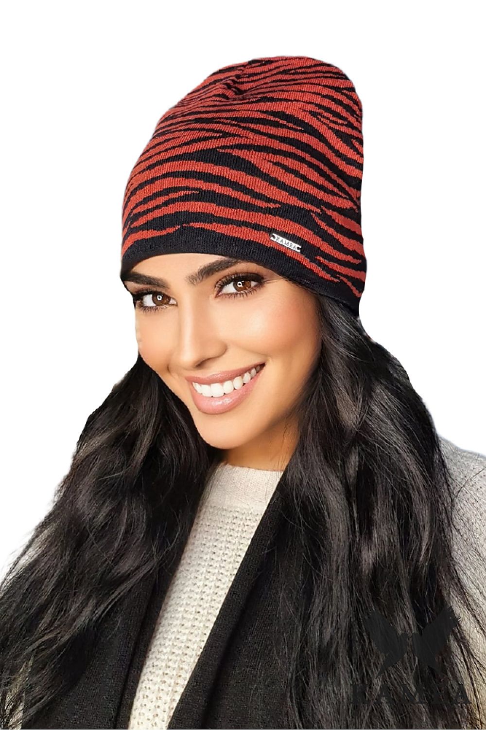 Premium Kamea Zaina Women's Red Viscoelastic Hat with Contrasting Pattern, Soft and Silky Finish