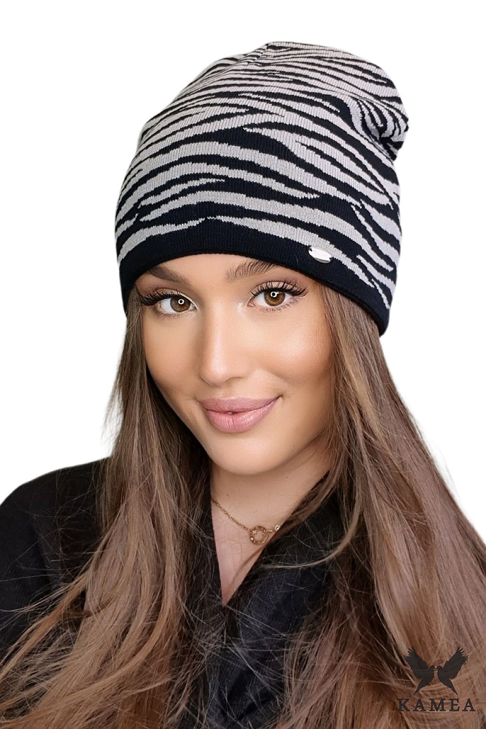 Premium Kamea Zaina Women's Red Viscoelastic Hat with Contrasting Pattern, Soft and Silky Finish