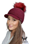 Premium Burgundy Winter Women's Hat with Mohair and Fluffy Pompon - Kamea Cap