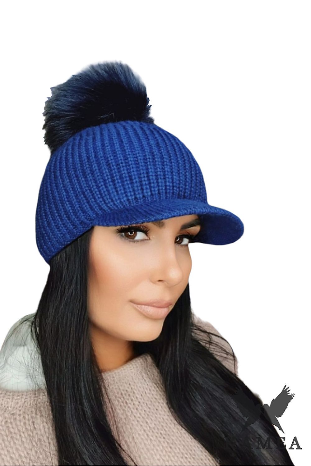 Premium Burgundy Winter Women's Hat with Mohair and Fluffy Pompon - Kamea Cap