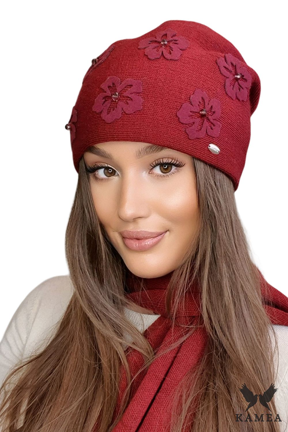 Premium Mustard Women's Hat Naila by Kamea with Floral Detail and Silver Zircons