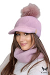 Premium Koryna Women's Cap with Visor and Pompom in Dark Pink - Cozy 100% Polyamide for Winter Style
