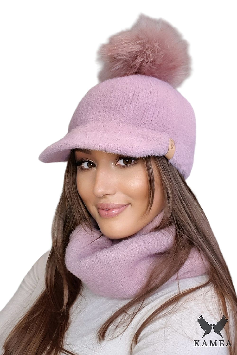 Premium Koryna Women's Cap with Visor and Pompom in Dark Pink - Cozy 100% Polyamide for Winter Style
