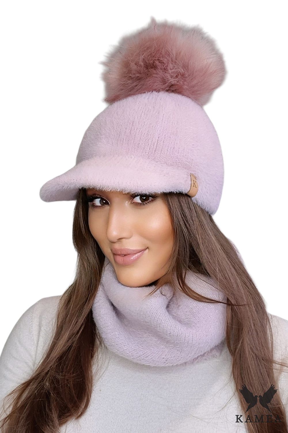 Premium Koryna Women's Cap with Visor and Pompom in Dark Pink - Cozy 100% Polyamide for Winter Style